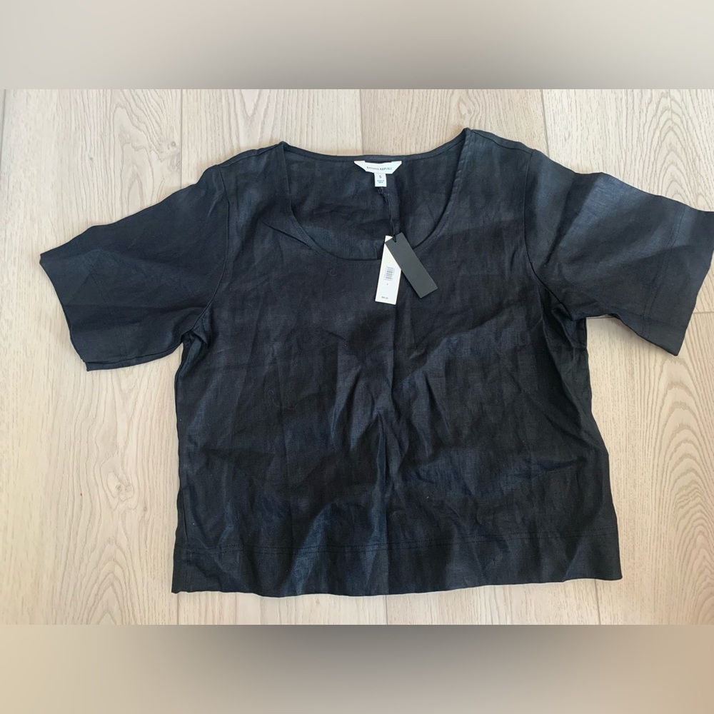 Banana Republic Black Women Linen Short Sleeves Blouse Office NWT Small